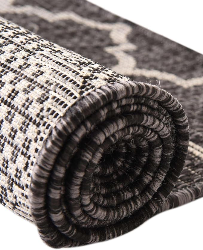 Unique Loom Outdoor Trellis Collection Area Rug - Trellis (Round 10' 8" x 10' 8", Black/ Ivory)