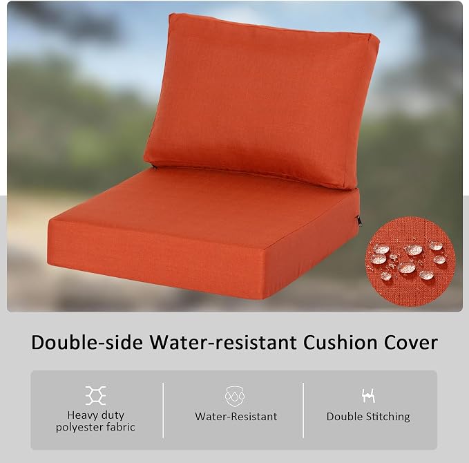 23.5"x27" Outdoor Deep Seat Patio Cushions Set of 2, Deep Seat Bottom Resilient Foam Filling Water-Resistant Stain-Resistant UV Resistant Weather Resistant with YKK Zippers, Quarry Red