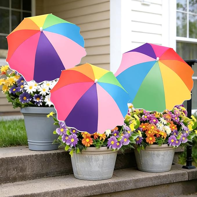 3 Pack Upgraded Plant Umbrellas for Outdoor Plants, 23.6" Garden Plant Shade Umbrella with Adjustable Angle, 40.5" Height Sun Shade for Potted Plants & Garden Beds, Rainbow Color ﻿