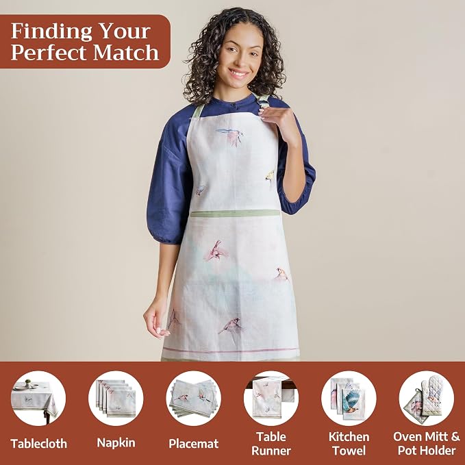 Maison d' Hermine Aprons for women with Pocket 100% Cotton (27.50"x31.50") | Adjustable Neck Strap & long ties Apron Men Chef Wedding Cooking Gardening Server Maid