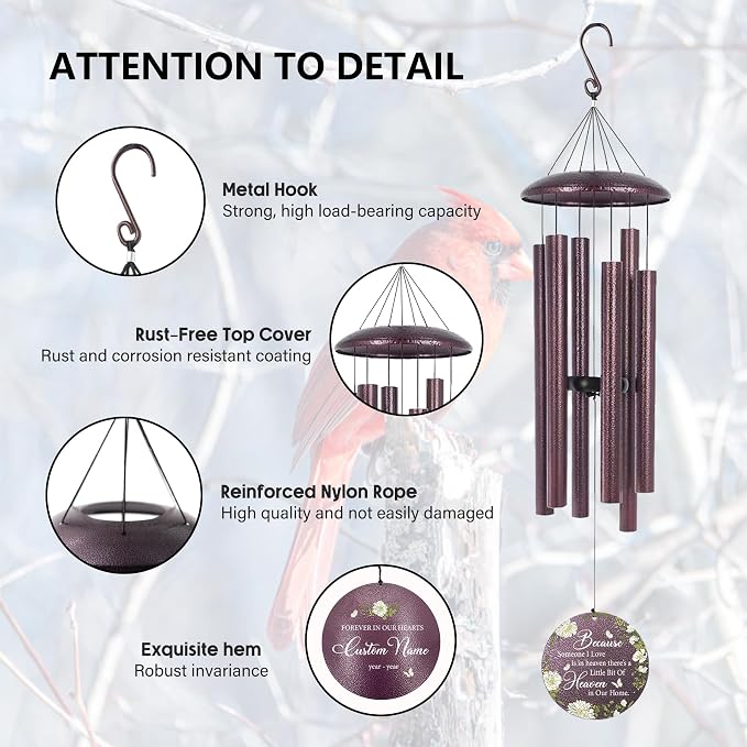 Memorial Wind Chimes Personalized, Memorial Gifts for Loss of Loved One Mother Father, Sympathy Wind Chime for Bereavement Remembrance Condolences