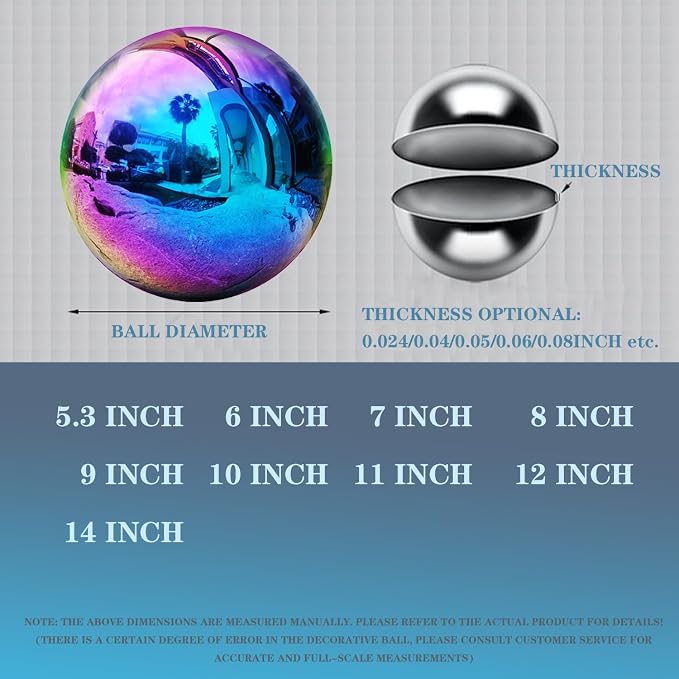 10 inch Stainless Steel Gazing Ball Rainbow Gazing Globe Mirror Reflective Garden Sphere Floating Pond Balls Gazing Ball Colorful and Shiny Home Outdoor Ornament
