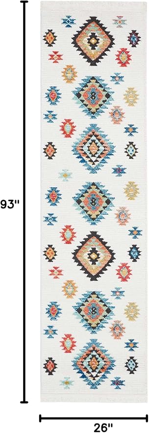 Nourison Home Tribal Decor White 2'2" x 7'9" Area Rug - Easy Clean, Non Shedding, Bed Room, Living Room, Dining Room, Kitchen (8' Runner)