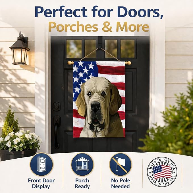 Caroline's Treasures CK6718CHF Spanish Mastiff Dog American Flag House Flag Large Porch Sleeve Pole Decorative Outside Yard Banner Artwork Wall Hanging, Polyester, House Size, Multicolor