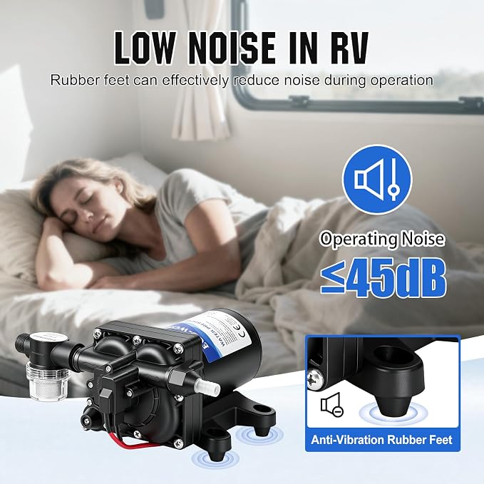 ECO-WORTHY 12V RV Water Pump, 3.5 GPM, 55 PSI, Self Priming Water Pump with Pressure Switch, 4-Chamber Fresh Water Pump for Boat Marine Camper Truck Shower Sprayer