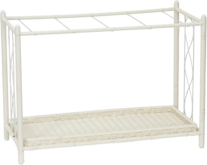 Household Essentials Raised Two‑Tier Plant Stand with Interchangeable Shelves, Resin Woven Planter and Tray, White