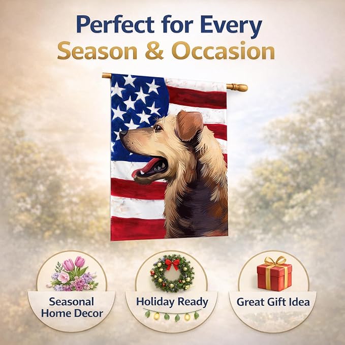 Caroline's Treasures CK6415CHF Austrian Pinscher American Flag House Flag Large Porch Sleeve Pole Decorative Outside Yard Banner Artwork Wall Hanging, Polyester, House Size, Multicolor