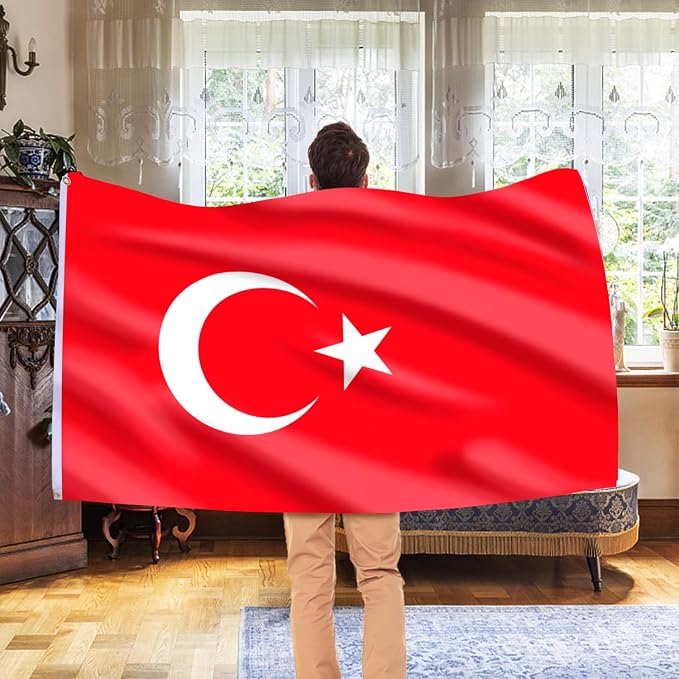 AhfuLife Turkey Flag 3x5 Ft, Large Turkey National Flags for Outside - Double Side with Brass Eyelets for Olympic Party Decorations, Bar Garden Street Decoration Indoor Outdoor