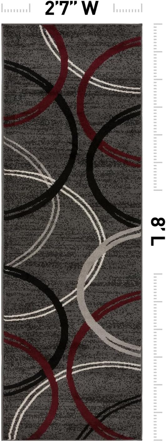 Rugshop Wavy Circles Modern Non-Shedding Runner Rug Red 2'7" x 8' | Rectangular, Size 2'7" x 8', Living Room, Bedroom, Dining Room, Home Office, Kitchen, Entryway, Hallway, Nursery, Kids Room