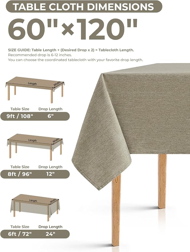Decorelia Faux Linen Tablecloth for Dining Room, 60 x 144 Inch (12-14 Seats), Natural