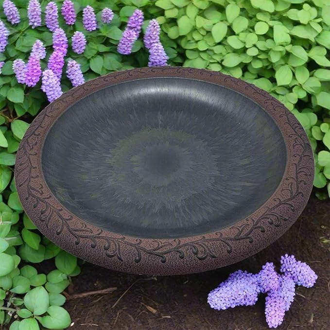 BIRDS AND BEYOND Bird Bath, Bowl Only - 19" Slate/Wine Fiber Clay Bird Bath Bowl, Lightweight 5lbs.