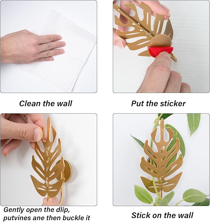 5Pcs Plant Hooks for Vines - Indoor Climbing Plants SupporWall Hooks - Cute Leaf Shape - Climber Plant Clips for Money Vines - Aesthetic Indoor Jungle Décor - Easy Installation Sturdy and Practical