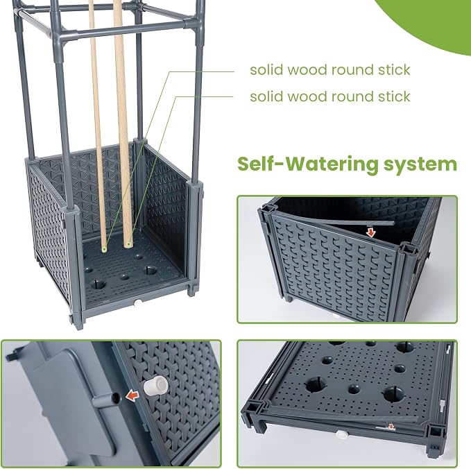 GREEN MOUNT Raised Garden Bed Planter Boxes with Trellis for Climbing Vegetables Plants Tomato Cage