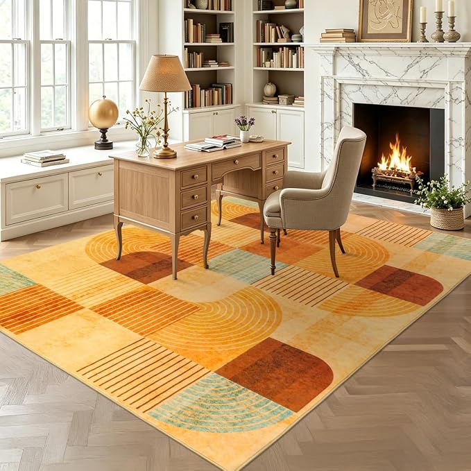 6x9 Area Rugs for Living Room Rug Washable, Non-Slip Modern Rug | Stain Resistant, Soft Carpet Indoor Floor Carpets for Entryway Bedroom Dining Room Kitchen and Home Office, Burnt Orange