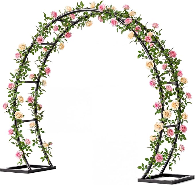 Round Garden Arch Trellis for Climbing Plants Outdoor, Metal Garden Arbor, Decorative Arch Frame for Garden, Events & Parties, Suitable for Backdrop and Balloon Decorations (Round)