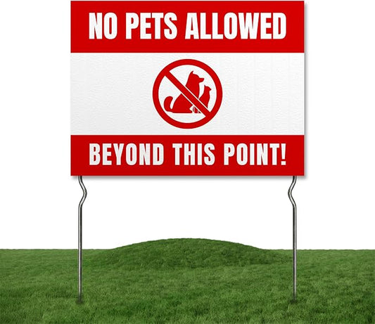 No Pets Allowed Beyond This Point! Yard Sign by DC | 24"x18" Double Sided Pets Garden Sign with 13” Metal Stakes | Outdoor Signs Waterproof for Lawn, Patio, Sidewalk & House | Set of 5 | Made in USA