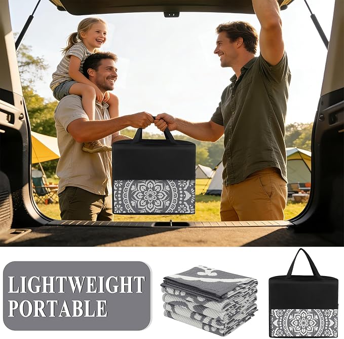 Bsmathom Waterproof Outdoor Rug 5'x8' Grey | Reversible, Boho Plastic Straw, Portable RV Mat, Indoor Outdoor, For Patio Deck Camping Beach Pool