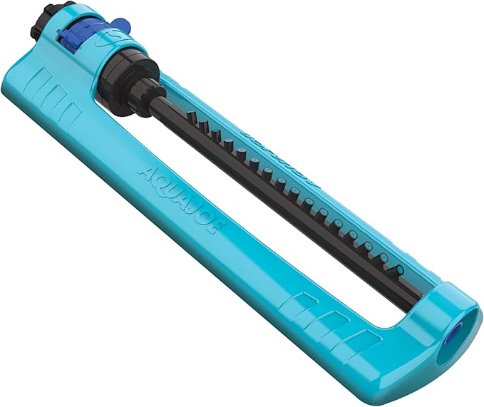 Aqua Joe Oscillating Sprinkler with Adjustable Spray, 16 Clog-Resistant Nozzles, Metal Base & 3600 Square Foot Coverage, Compatible with Garden Hoses