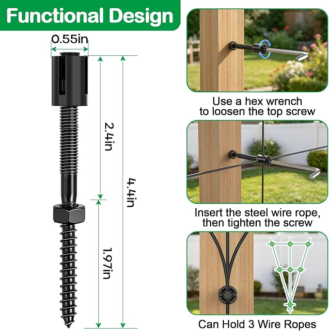 TooTaci Wire Trellis for Climbing Plants Outdoor, 12 Set Black Wall Wire Trellis Kit with 65ft 1/8 Vinyl Coated Cable, Modern Minimalist Support System for Wall, Fence, DIY Plant Training