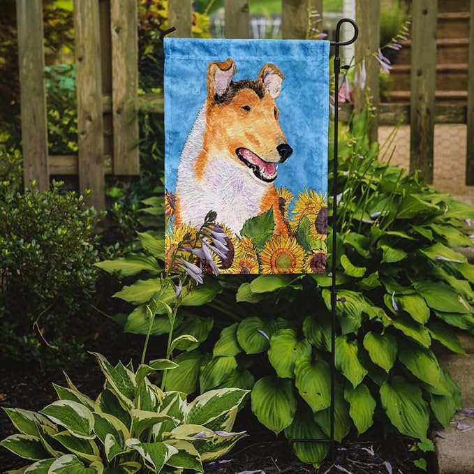 Caroline's Treasures SS4239GF Collie Smooth in Summer Flowers Garden Flag Mailbox Flag Decorative Yard Flag Banner Outside Patio Artwork Yard Flower Beds, Garden Size, Multicolor
