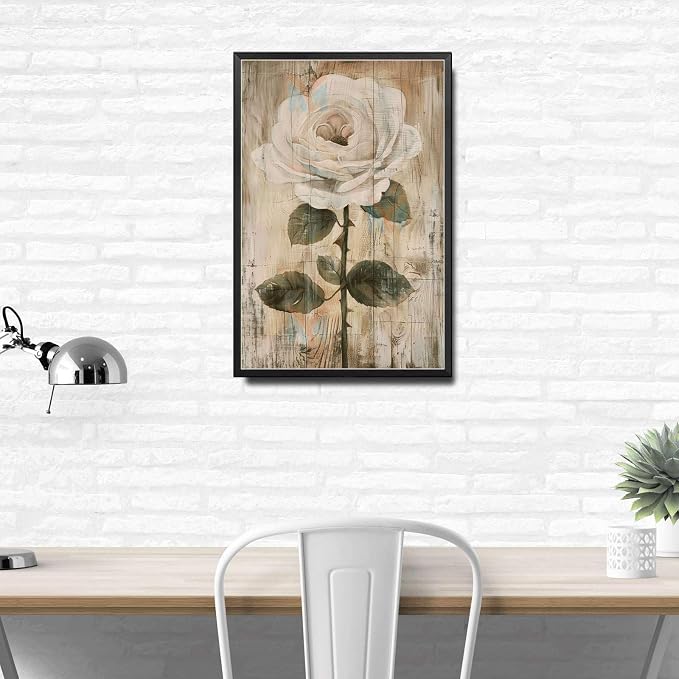 Metal Sign Tin Sign Vintage Wall Art Antique Rose Wall Art Tin Sign for Vintage Aesthetics Distressed Wood Surfaces and Rustic Eleganc Kitty Decor for Bar 6×8 Inches with Metal Frame