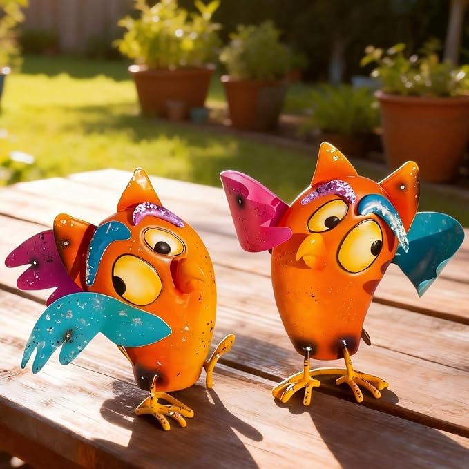 Natelf Bird Garden Decor Outdoor Statues Yard Art Set of 2 | Metal Figurines, Wacky Funny Design, Gifts for Grandma Mom Women