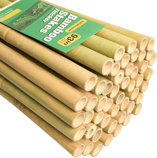 Jollybower 1" D 93IN(Approx 8 Feet) Bamboo Stakes 50 Pack, Thicker Heavy-Duty Plant Stakes, Natural Garden Stakes for Bean, Tomato, Bean, Flowers,Trees Potted and Climbing Plant Support