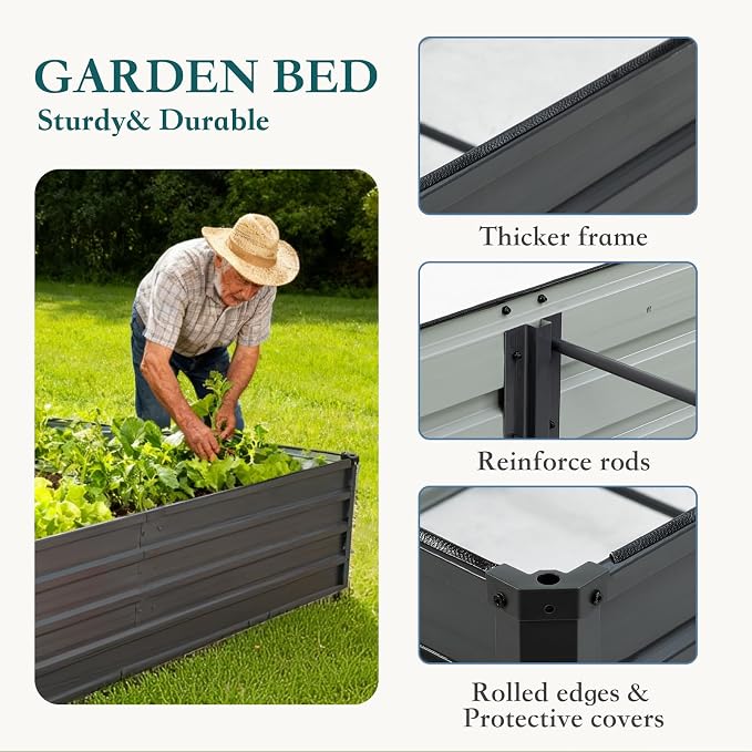 DUMOS Galvanized Raised Garden Bed Outdoor, 6x3x2ft Metal Planter Box for Deep-Rooted Vegetables Flowers Herbs, Rectangular Planter Raised Bed for Patio Balcony Backyard, Open Bottom, Dark Gray