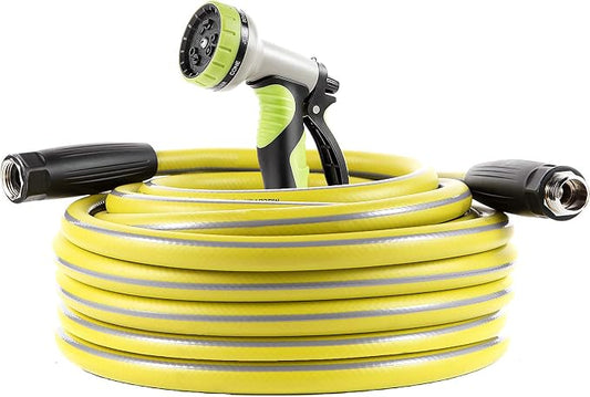 Garden Hose 50 ft Heavy Duty-Water Hose with 9 Way Spray Nozzle and Flexible 4 Layers Hybrid-3/4’’ Nickel Plated Brass Fittings-5/8’’ Inner Core-Lead-Free Outdoor Durable Lightweight Pipe Set