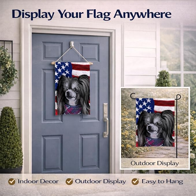 Caroline's Treasures CK6487GF Chinese Crested Dog American Flag Garden Flag Mailbox Flag Decorative Yard Flag Banner Outside Patio Artwork Yard Flower Beds, Garden Size, Multicolor