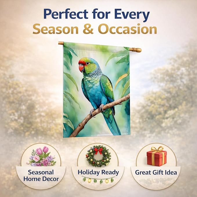 Caroline's Treasures African Ringneck Parrot House Flag Large Porch Sleeve Pole Decorative Outside Yard Banner Artwork Wall Hanging, Polyester, House Size, Multicolor