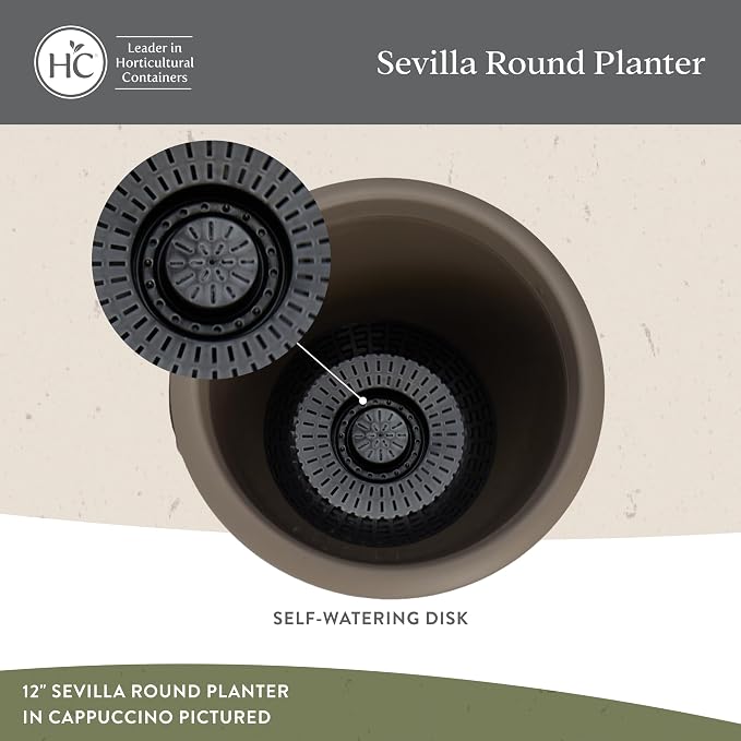 The HC Companies Sevilla Flower Planters - Outdoor & Indoor Planter - Round Self Watering Plant Pots for Herbs & More (14”, Cappuccino, Pack of 2)