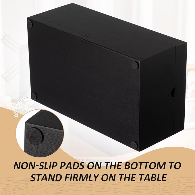 Henoyso 3 x 5 Inch Index Card Holder Set, Bamboo Organizer Box with 50 Dividers & 2 Sheets Alphabet Number Stickers File Note Holders, Holds 1200 Cards for Office Business Home Kitchen, Black