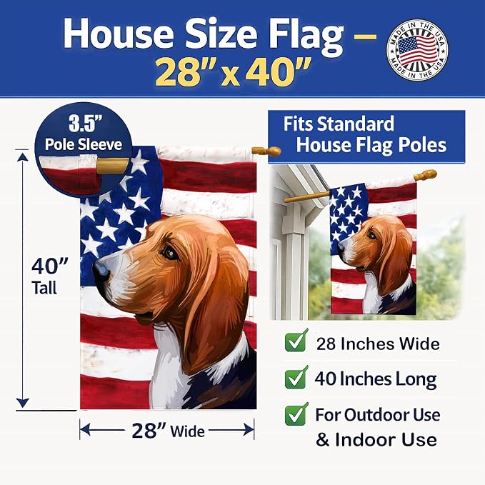 Caroline's Treasures CK6746CHF Treeing Walker Coonhound American Flag House Flag Large Porch Sleeve Pole Decorative Outside Yard Banner Artwork Wall Hanging, Polyester, House Size, Multicolor