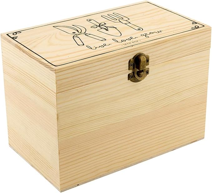 Santa Barbara Design Studio Seed Storage Box with 4 Dividers Wooden Storage Organizer, 7.75" x 4.5" x 5.5", Live Love Grow