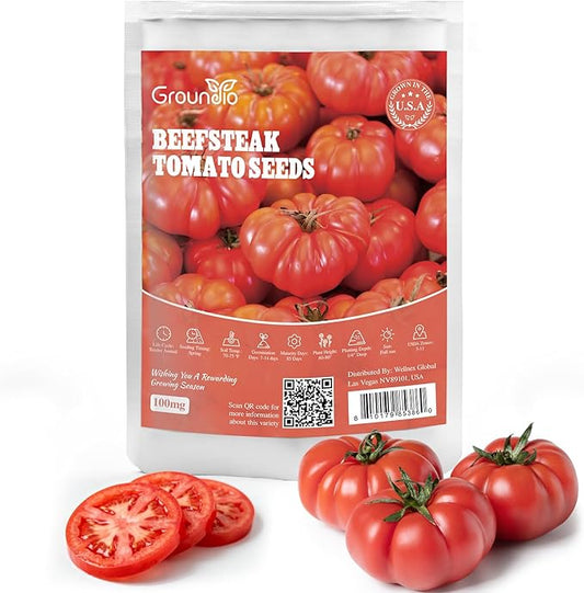 Groundio Beefsteak Tomato Seeds Non-GMO Heirloom Seeds, High Germination Indeterminate for Planting, Large Meaty Slicing Fruits, High Yield Summer Garden (Solanum lycopersicum)