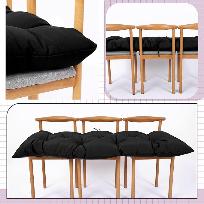 Wenqik Outdoor Bench Cushion 48 x 20 x 3 Inch Waterproof Patio Swing Cushion with Removable Zippered Cover Adjustable Ties Seat Pad for Porch Bench Garden Loveseat (Black,Classic)