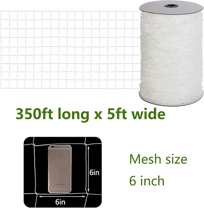 Toolazy Trellis Netting 5 x 350 ft - Heavy Duty Nylon Garden Netting with 6 Inch Mesh, Soft Plant Support Net for Tomatoes, Cucumbers, Peas, Vine Climbing Vegetables, Indoor Outdoor Greenhouse