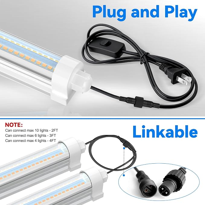JESLED Waterproof Grow Lights for Indoor Plants, 3FT Full Spectrum 5000K LED for Seed Starting, Seedling & Veg, 72W (2 x 36W, 450W Equiv), Linkable Sunlight Grow Light Strip, Plug and Play,2-Pack