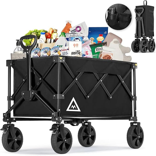 Wagon Cart Shopping Cart Large Capacity Collapsible Wagon with Wheels On Beach Garden Outdoor Utility Carts for Grocery All Terrain Portable Wagons Carts for Groceries Sand Camping Sports Black