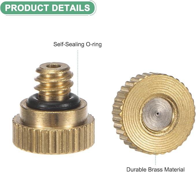 M METERXITY 30-Pack Brass Misting Nozzle, 0.012" 0.3mm Orifice 10/24 UNC O-Ring Replacement Mister Nozzles Plug Mister Heads for Garden Patio Outdoor Cooling System Low-Pressure Atomizing