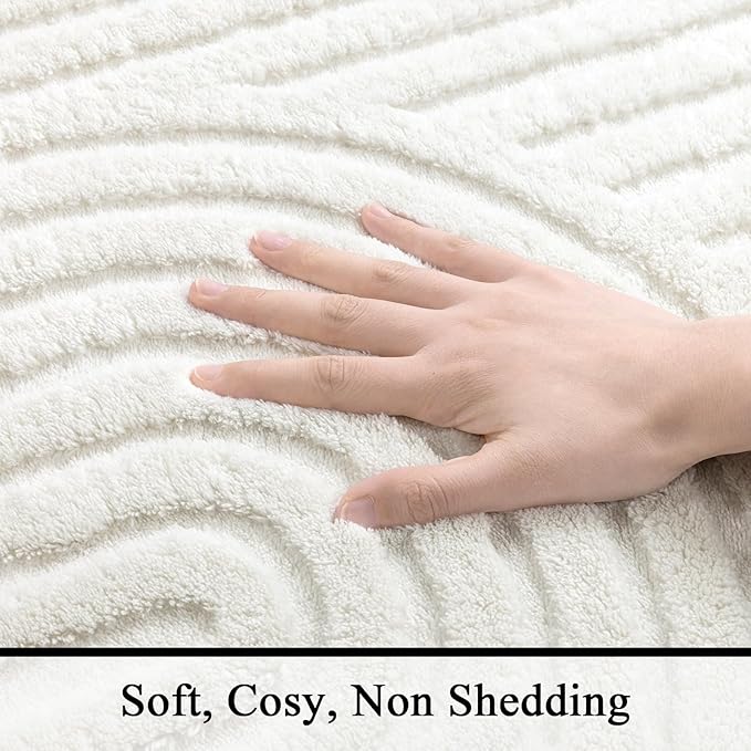 SHACOS Soft Cozy Fluffy Arch Pattern High Low Pile Area Rugs 3'x5' Non Slip Washable Scandinavian Minimalist Rug Modern Geometric Arc Carpet for Living Room Bedroom Dining Room, Cream White