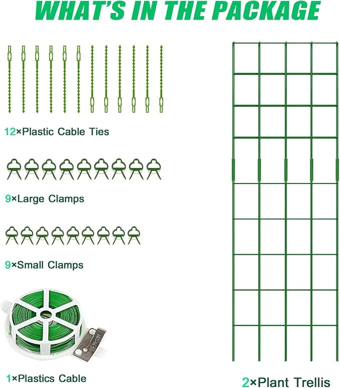 DoCred Cucumber Trellis, 59" H 2 Pack Metal Foldable Upgraded A Frame Garden Trellis for Raised Bed Climbing Plants, Vegetables, Including Plant Support Clips, Twist Ties, Plastic Ties, Green