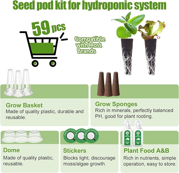 Salad Seed Pods, 12 Pods Grow Anything Kit for All Hydroponics Growing Systems with Nutrient & 300mg Seeds of Buttercrunch, Black Seeded Simpson, Oakleaf, Prizehead, Red Salad Bowl and so on