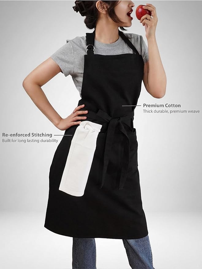 100% Cotton Kitchen Apron with 2 Pockets – Adjustable Chef Apron for Cooking Baking BBQ – Unisex Apron