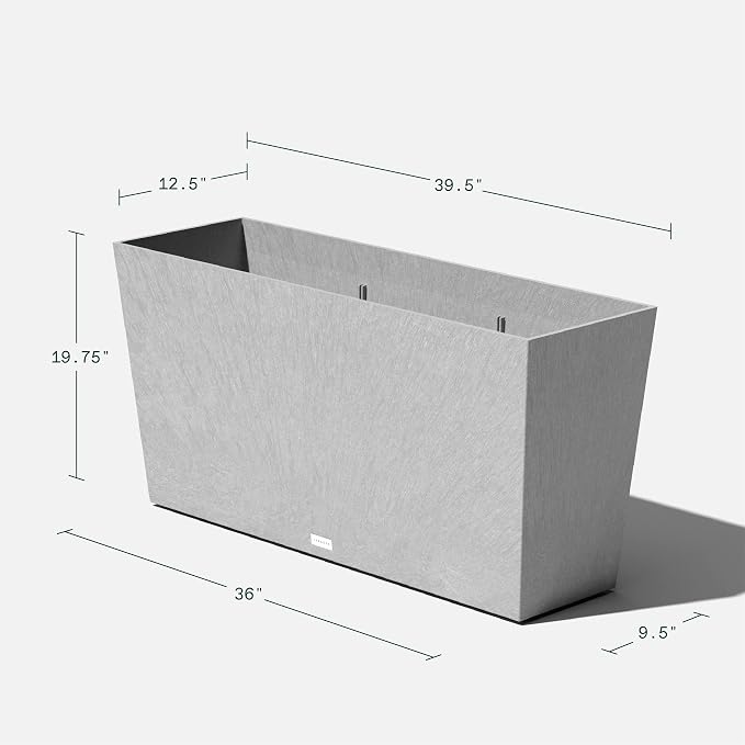 Veradek Midori Long Trough Planter (Light Grey, 39 inch - 2 Pack with 2 Saucer Trays)