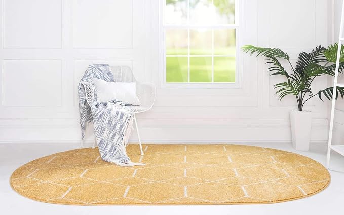 Unique Loom Trellis Frieze Collection Area Rug - Geometric (5' x 8' Oval, Yellow/ Ivory)