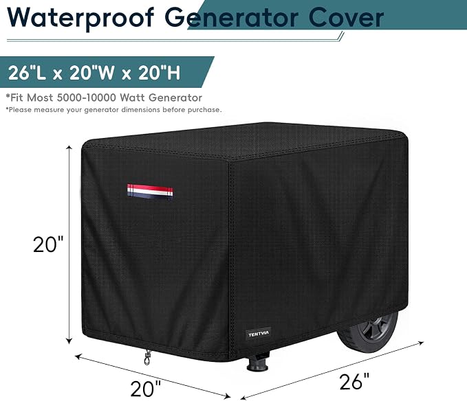 Waterproof Generator Cover,600D Heavy-Duty Oxford Fabric, Dustproof and Waterproof Protection for Generators (Red White Blue, 26''Lx20''Wx20''H)