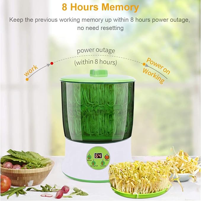 Bean Sprouts Machine, LED Display Time Control, Intelligent Automatic Bean Sprouts Maker, 2 Layers Function Large Capacity Seed Grow Cereal Tool, 110V