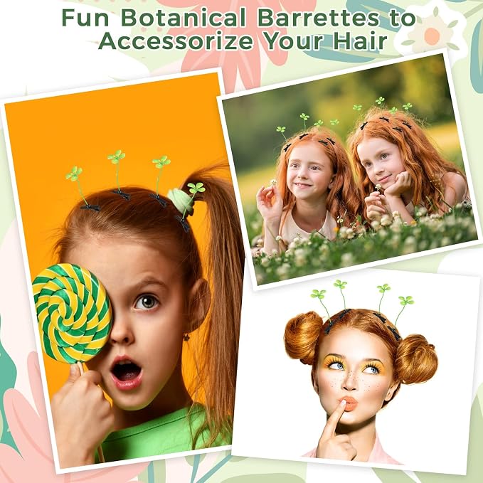 Tigeen 100 Pieces Bean Sprout Hair Clip Funny Plant Hairpins Grass Flower Butterfly Mushroom Hair Accessories (Four Leaf Clover)